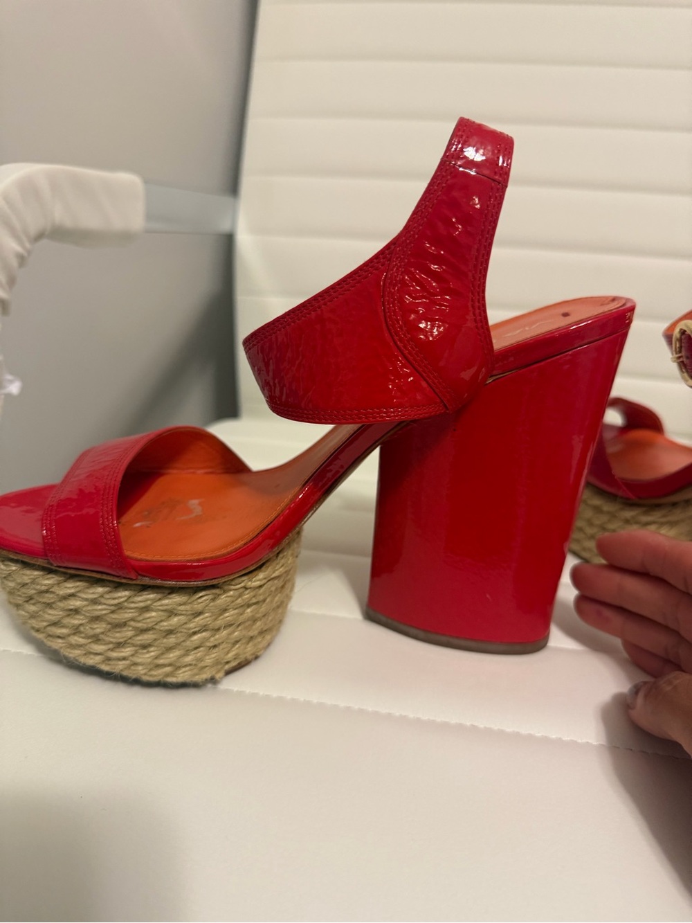 Via Spiga Red Patent Platform Slingback Heels - Picture 4 of 10
